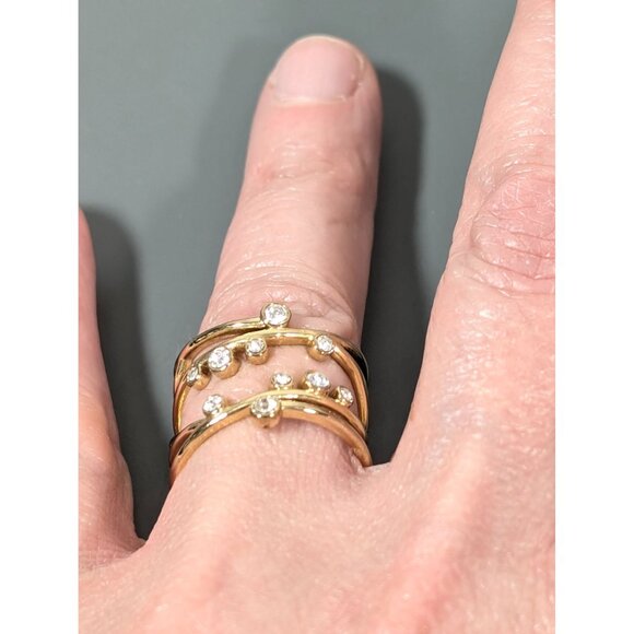Stella & Dot Gold Tone Ring Celestial Sparkle Criss Cross Rhinestone Size 7 - Picture 7 of 8